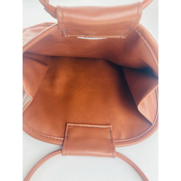 Cognac Leather Ring Double Handle Satchel Shoulder Bag Handmade Brown Purse Lrge - Picture 8 of 11